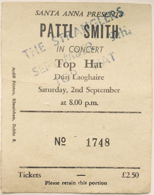 Patti Smith ticket overstamped for the Stranglers concert.