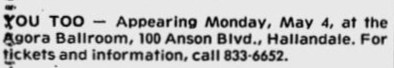 U2 are incorrectly listed as You Too in the local press for this concert