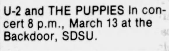 U2 at the Backdoor San Diego State University Boy Tour Leg 4 1981