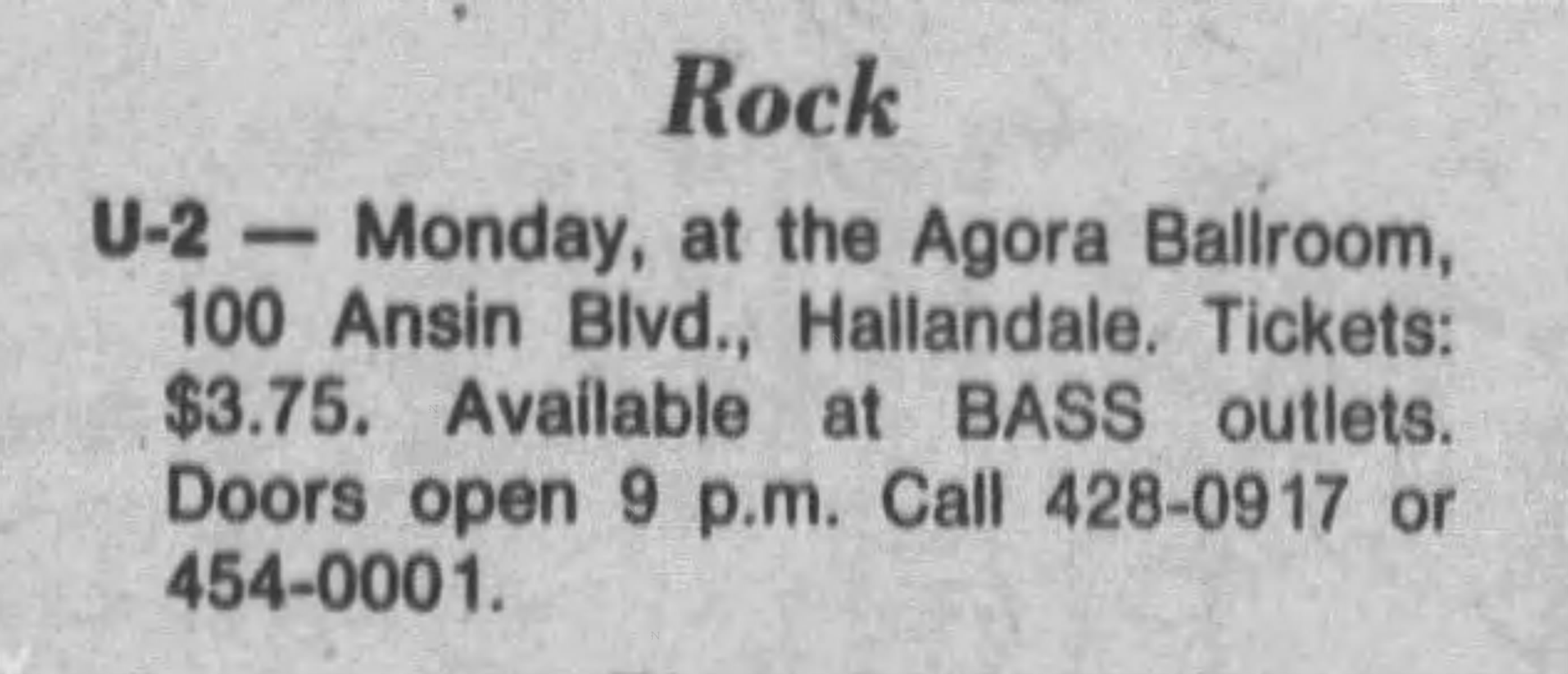 Florida 1981 U2 concert at the Agora on the Boy tour
