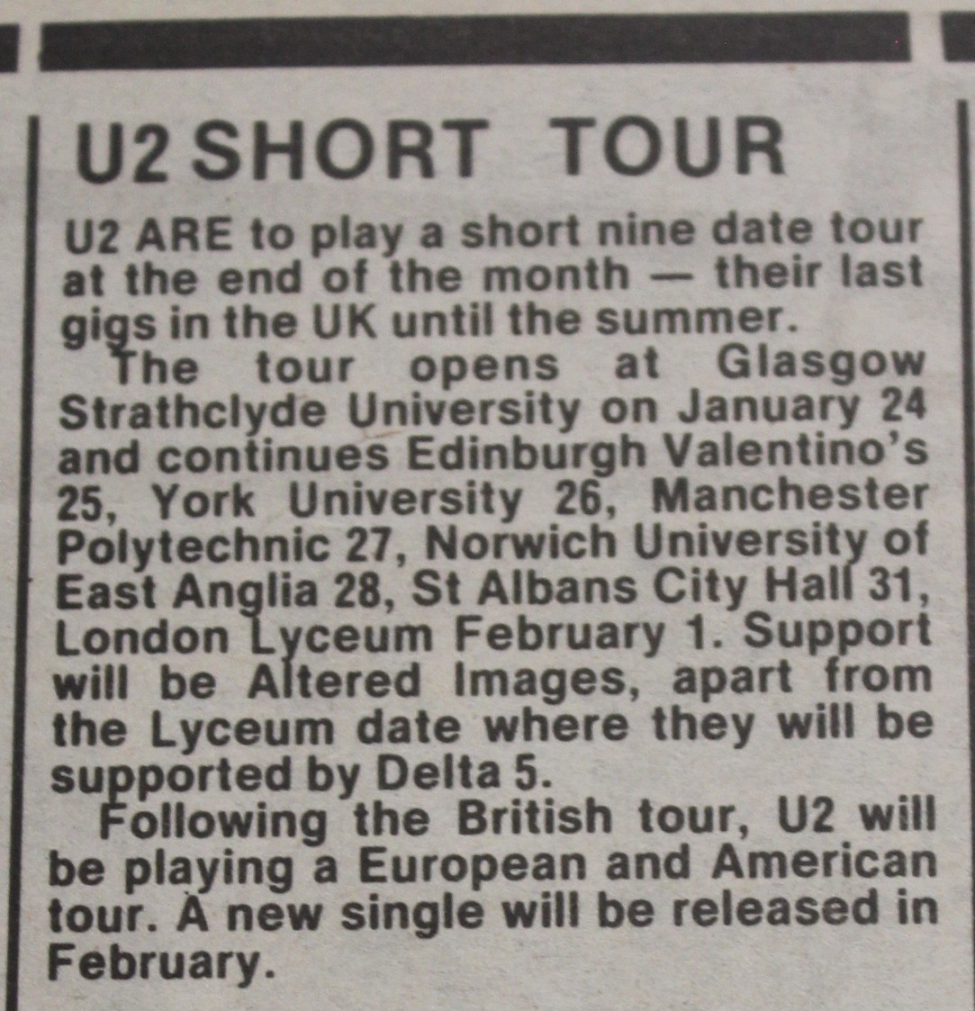 Jan 1981 U2 start the next leg of their Boy Tour
