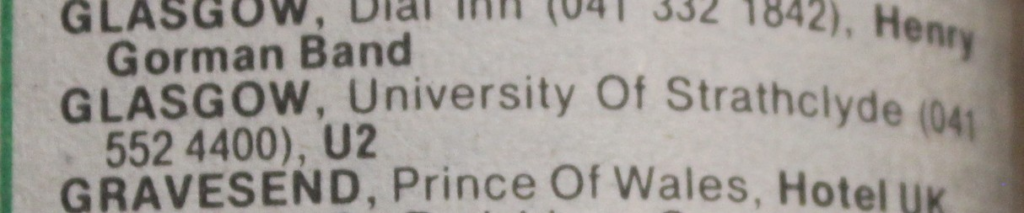 University Of Strathclyde from the Record mirror gig guide