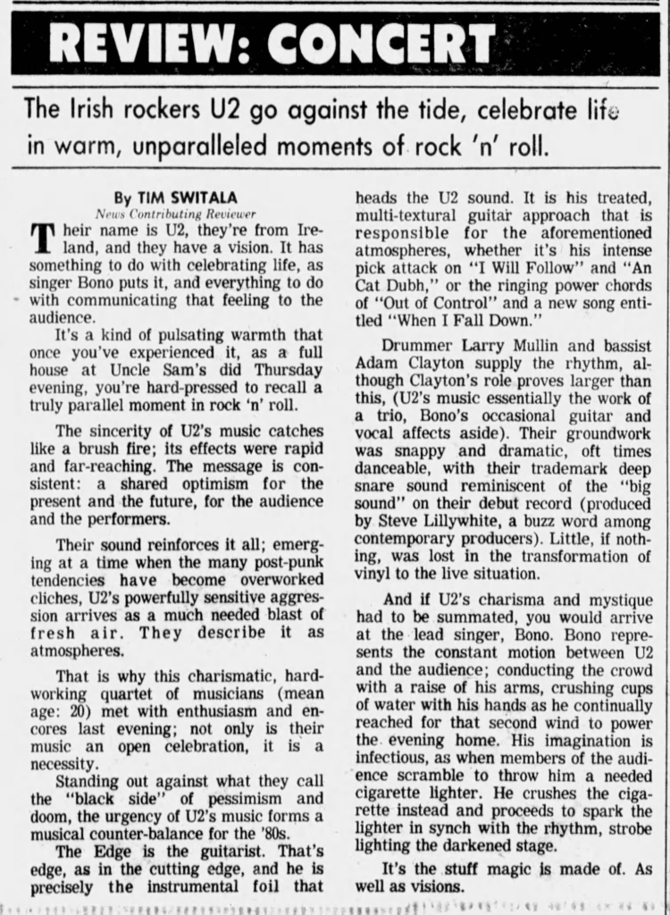 Review of the U2 concert in Buffalo at Uncle Sam's