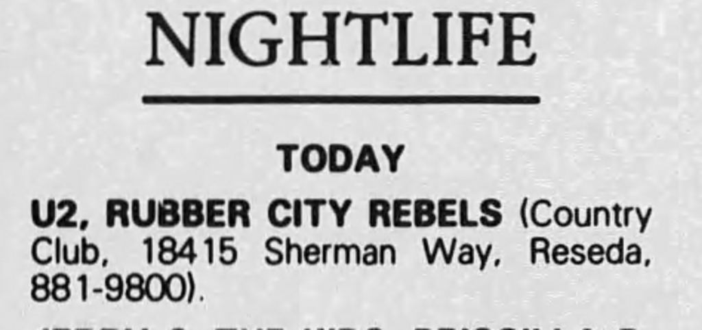 U2 at the Reseda Country Club California