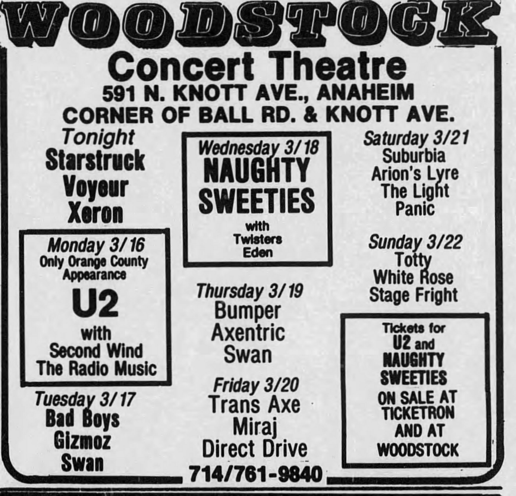 U2 play Woodstock in Anaheim California on the Boy Tour 1981