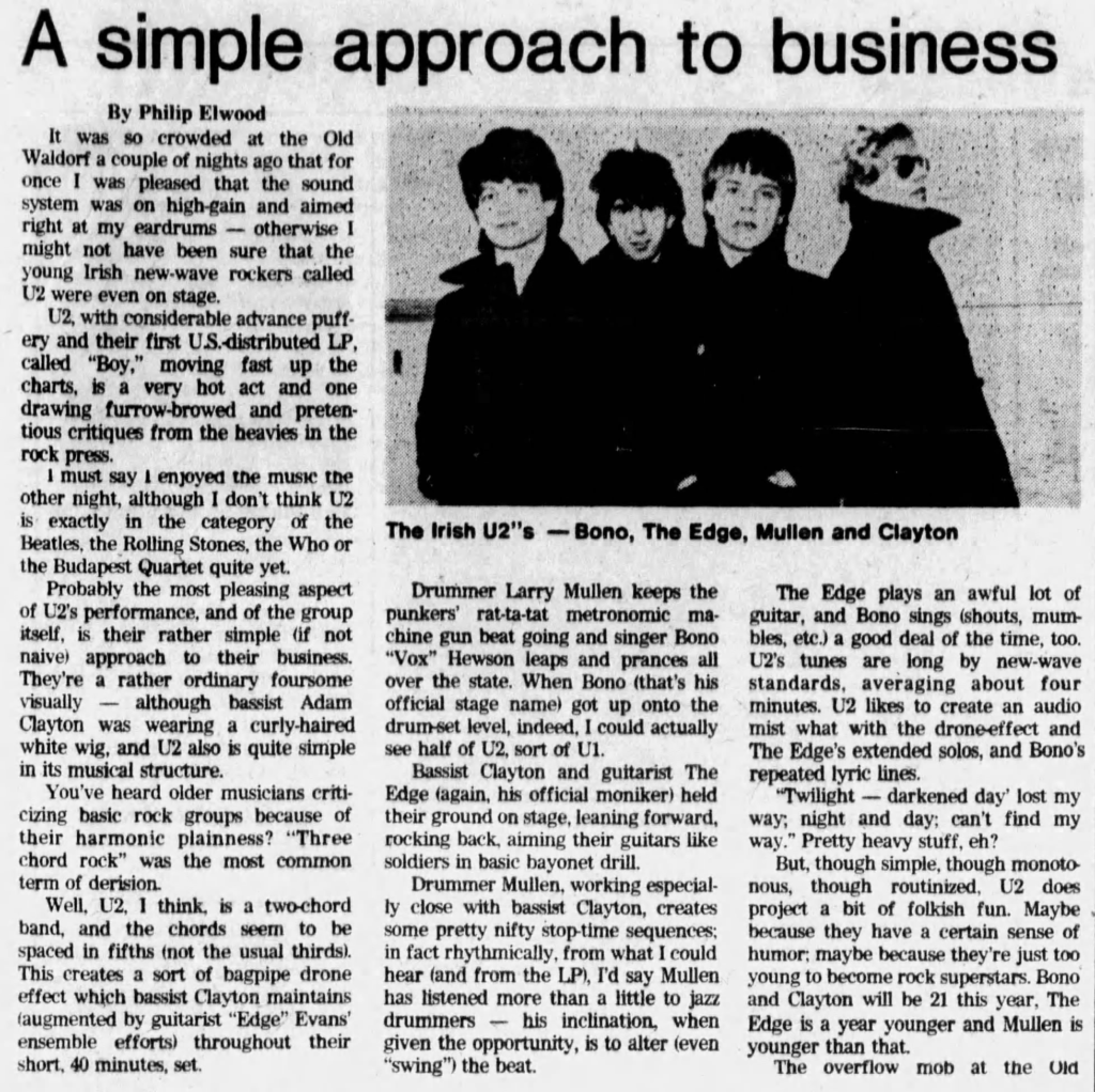 U2 play the Old Waldorf club for second night on their Boy Tour 1981