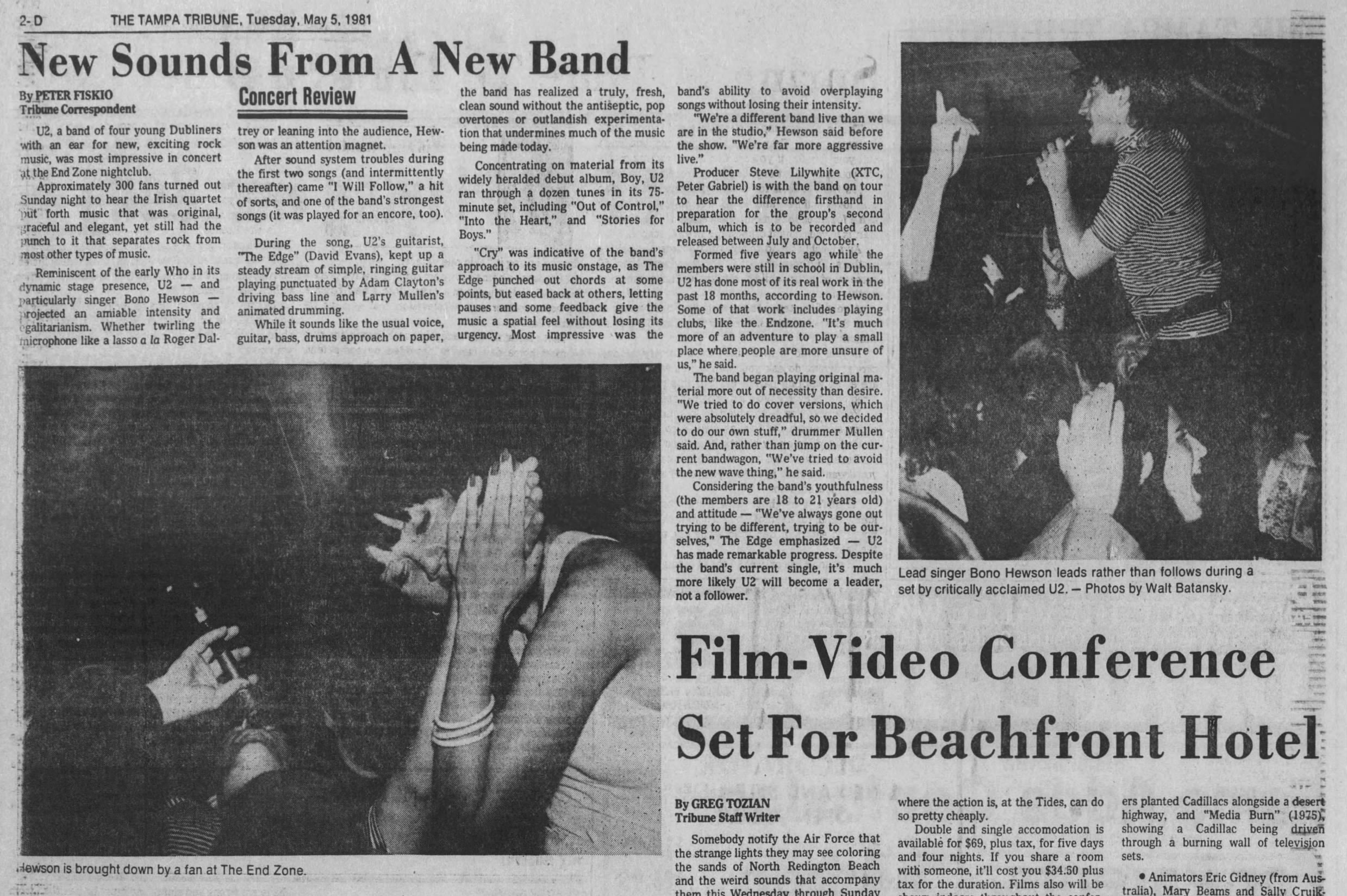 U2 concert review from the Tampa Tribune for concert at the End Zone