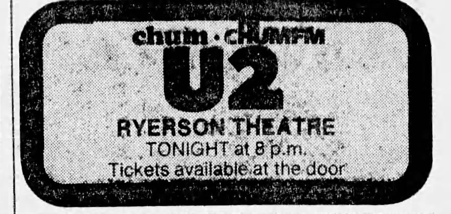 U2 return to Toronto to play the Ryerson Theatre on the Boy tour 1981