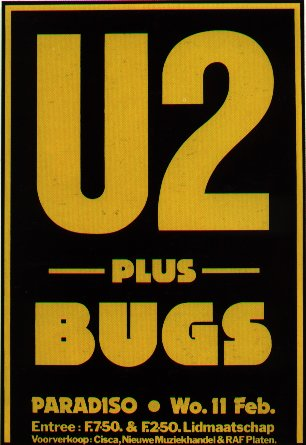 U2 plus Bugs concert poster for Paradiso 1981