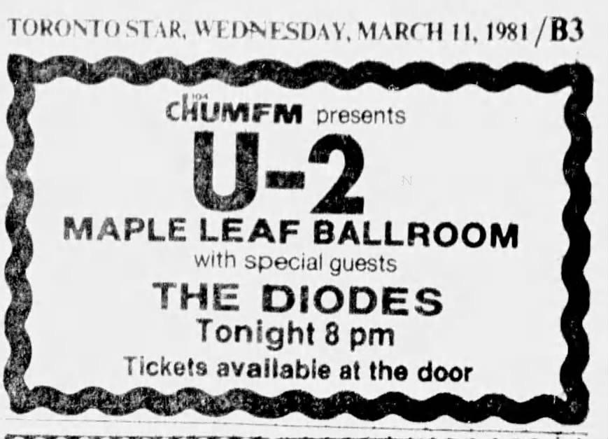 U2 at The Maple Leaf Ballroom on their Boy tour 4th leg 1981