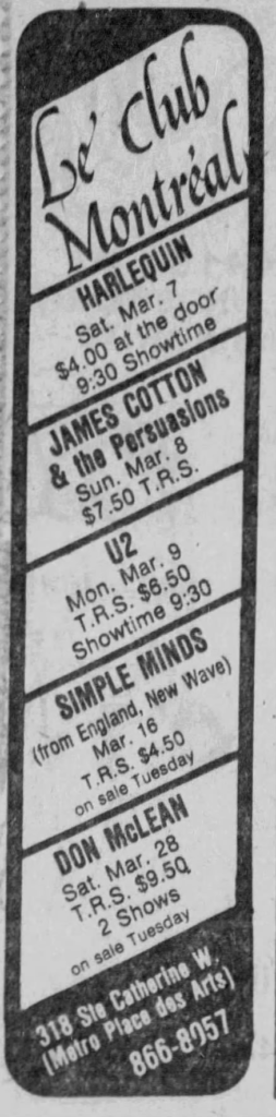 U2's first show in Montreal. This is there first show in Canada on the 4th leg of the Boy tour 1981.