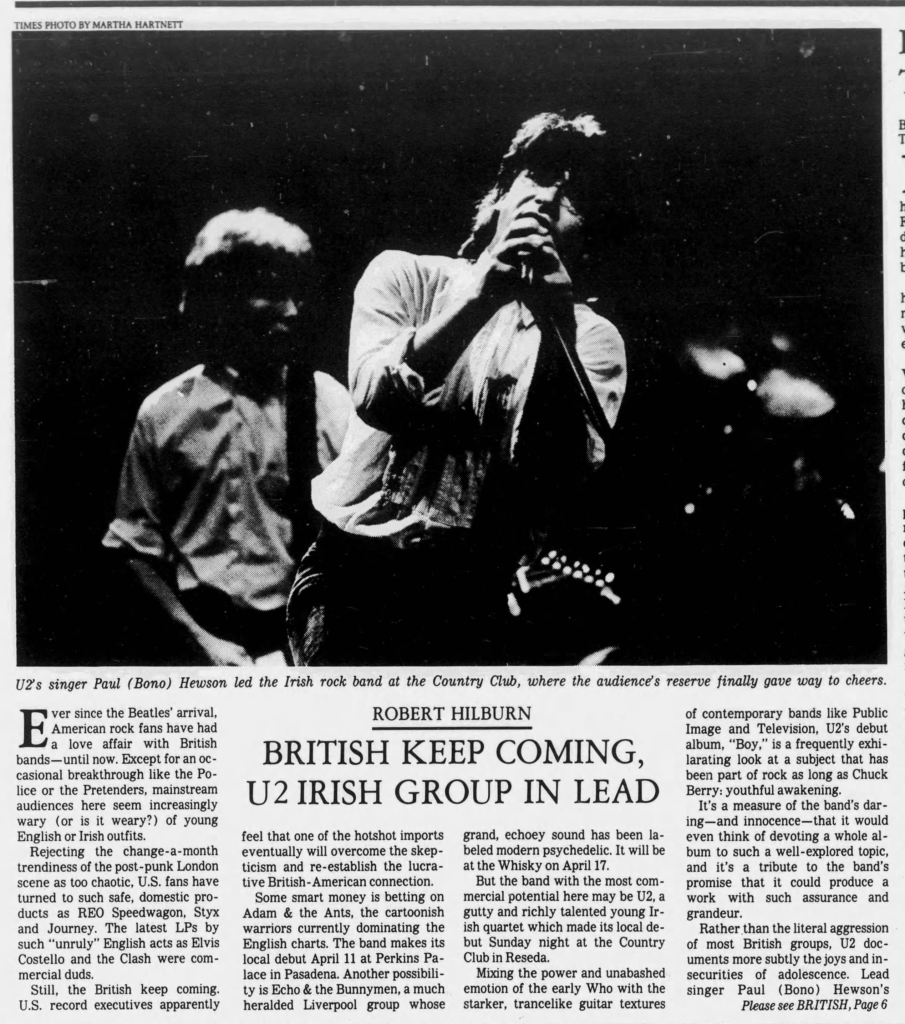 U2 review of Boy Tour concert in Reseda 1981