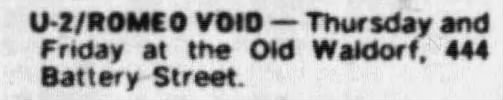 U2 and Romeo Void at the Old Waldorf San Francisco on the Boy Tour 1981