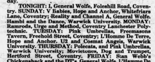U2 and Comsat Angels at Warwick University