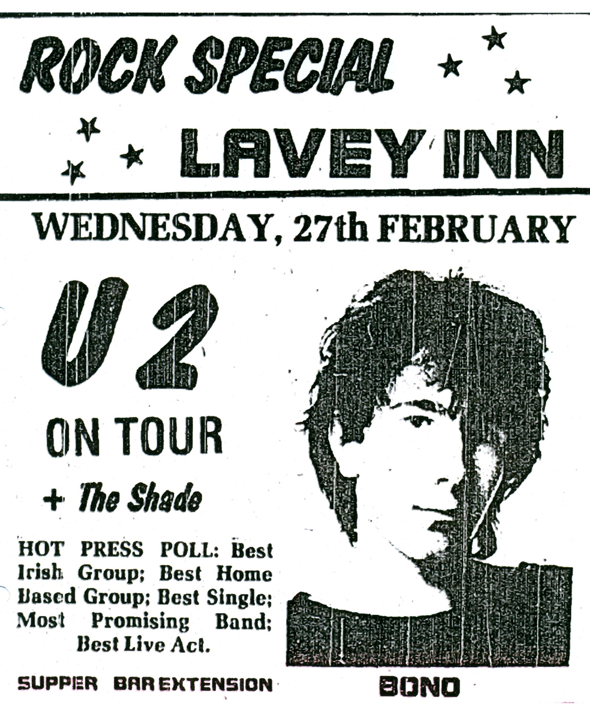 As part of their 1980 Come Out To Play tour 1980 U2 play the Lavey Inn