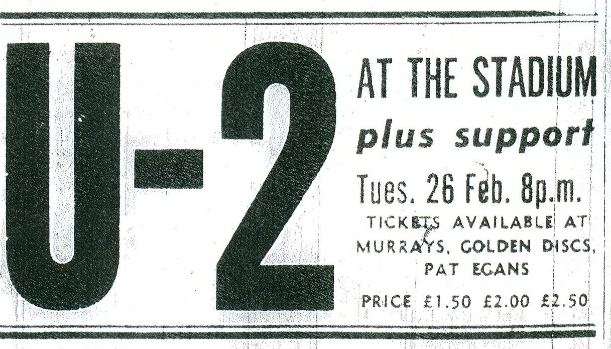As part of their 1980 Come Out To Play tour 1980 U2 play the National Stadium. U2 become the first unsigned act to headline the stadium.