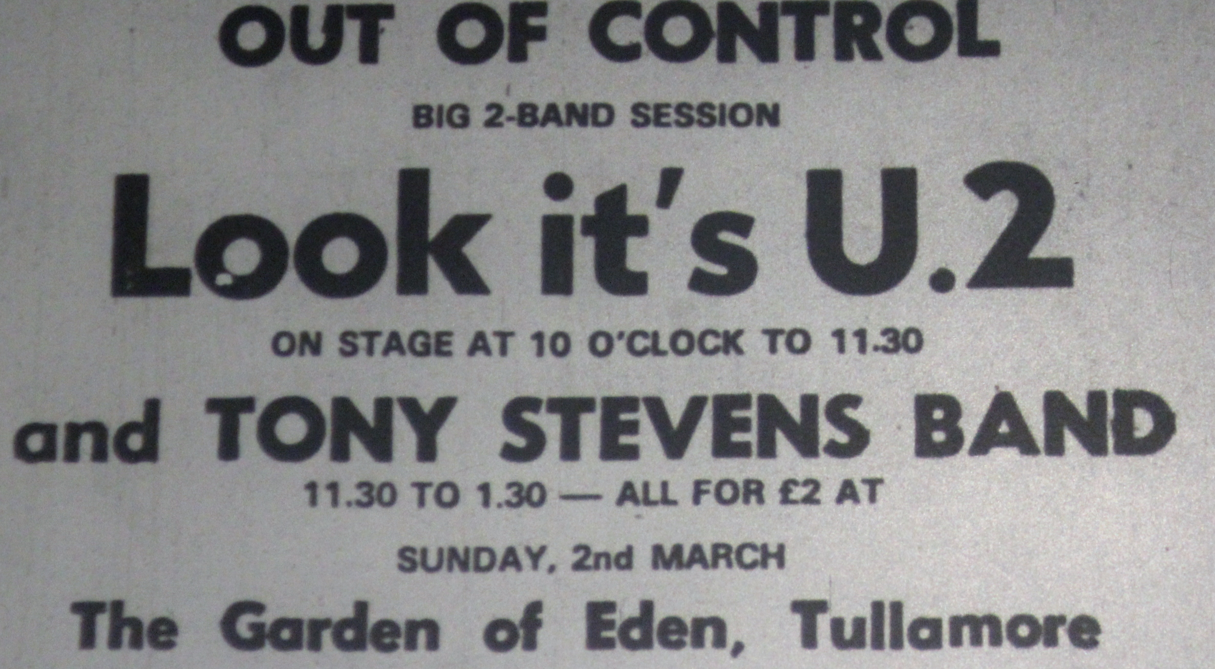 U2 play the Garden Of Edan, Tullamore as part of their come Out To Play tour 1980