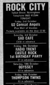 Comsat Angels and Wall Of Voodoo with U2 at the Rock City Nottingham