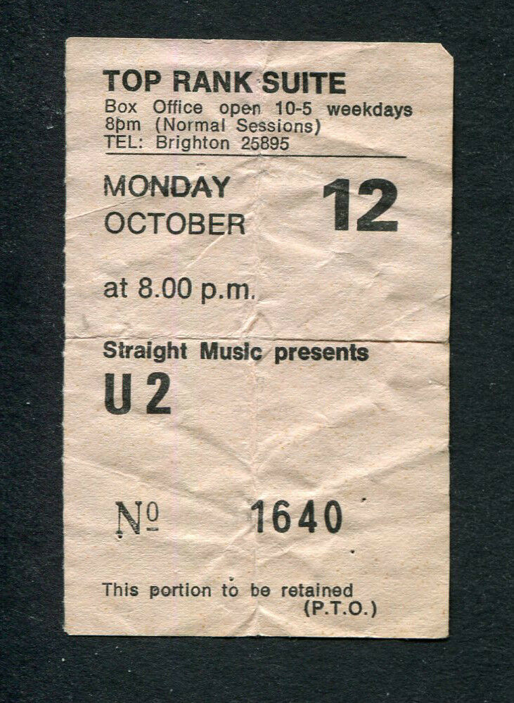 U2 and Comsat Angels concert tick for the Top Rank in Brighton on the October tour 1981
