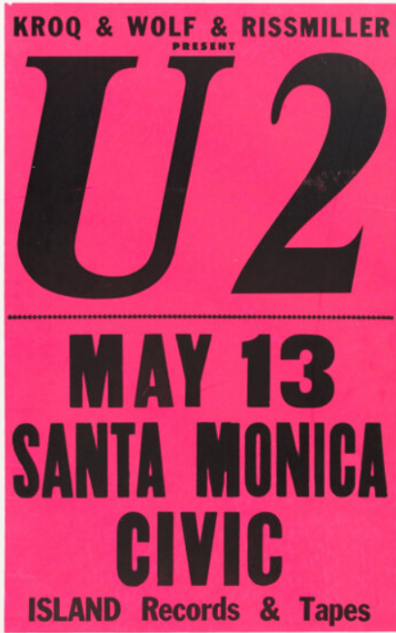 Santa Monica Civic Centre poster for U2 concert from 1981 Boy tour