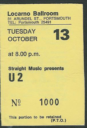 U2 Comsat Angels concert ticket from 1981