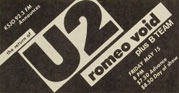 U" Romeo Void and the B Team concert advert from the Boy tour 1981