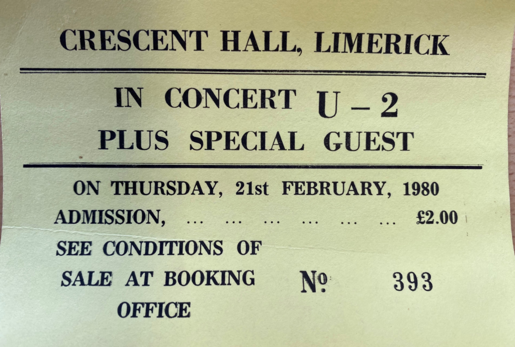 As part of their 1980 Come Out To Play tour 1980 U2 play the Crescent Hall Limerick