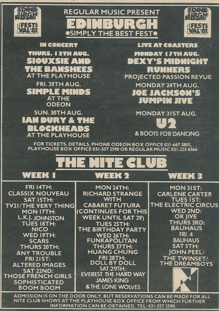 1981 Edinburgh Festival with U2