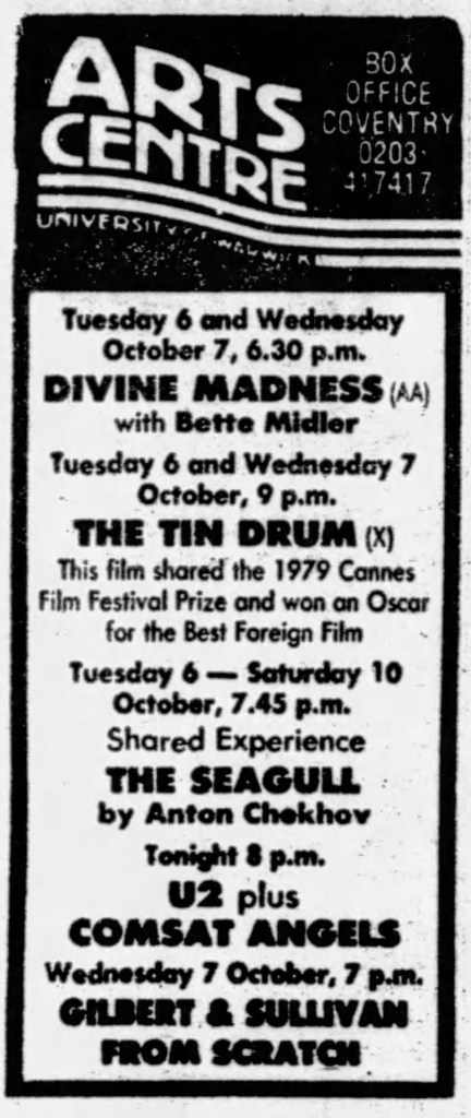 U2 and Comsat Angle at the Arts Centre 1981
