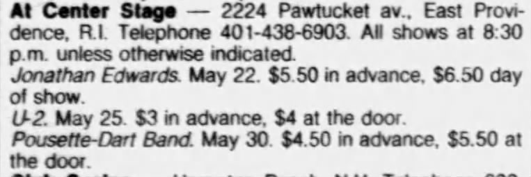 U2 listing for Centre Stage concert on the Boy tour 1981