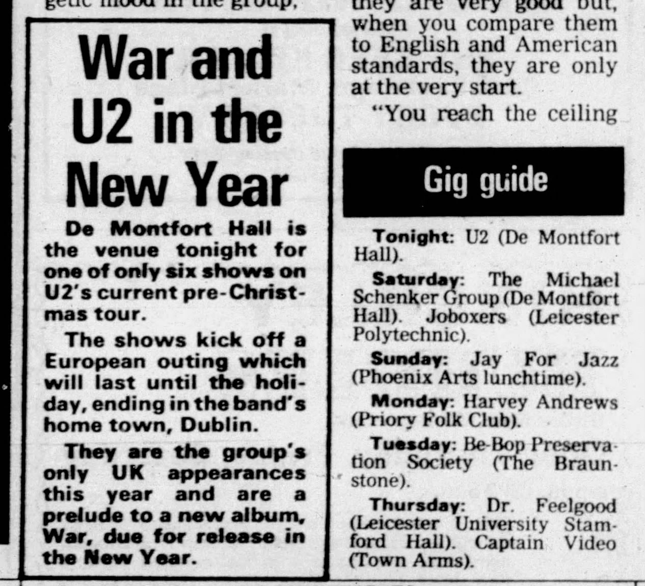 U2 Pre War concert held in the De Montfort Hall Leicester