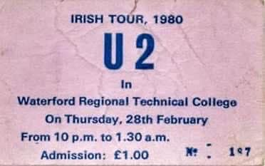 As part of their 1980 Come Out To Play tour 1980 U2 play the RTC Waterford