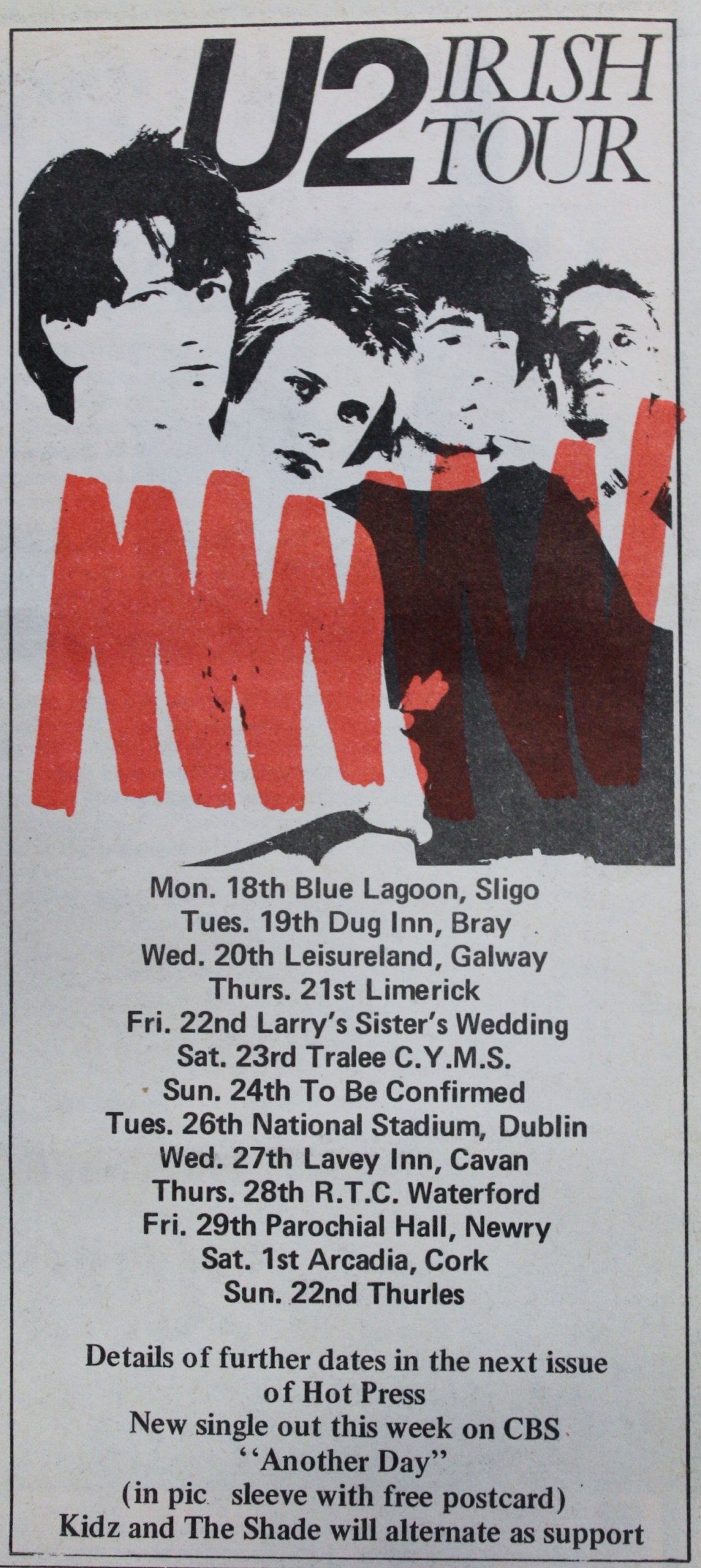 U2 advert for their new single Another Day 1980