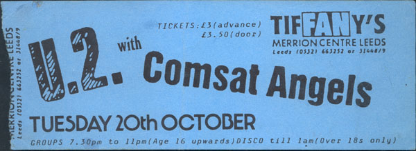 Tiffany's of Leeds concert ticket stub from 1981