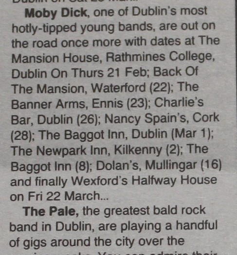 1991 Irish dates for Moby Dick from Hot Press