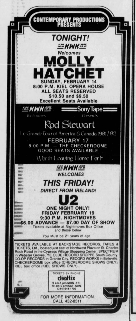 U2 concert in St Louis 1982