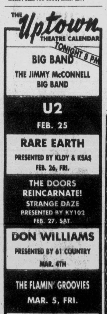 U2 concert at the Uptown Theatre Kansas City 1982
