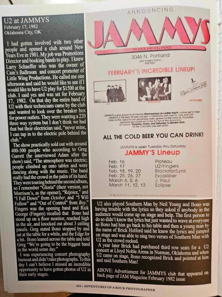 A review of the U2 Fingers concert at Jammys 1982