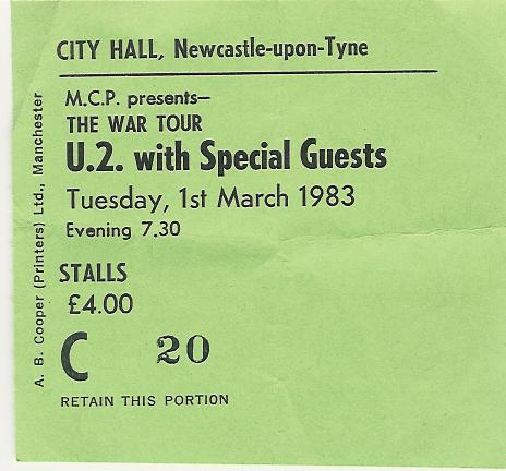 City Hall concert ticket stub War tour leg1 1983
