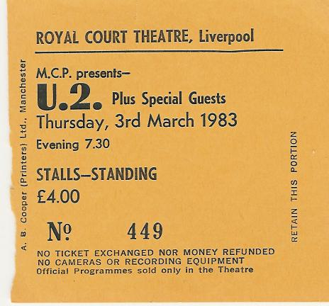 U2 War tour leg1 ticket stub for Liverpool