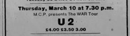 Advert for U2 show at Birmingham Odeon 1983
