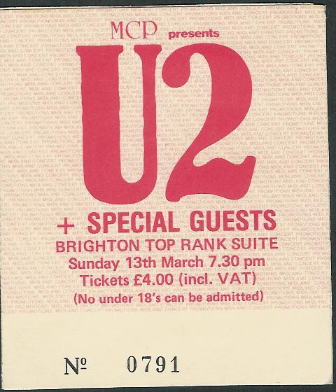 Brighton Top Rank U2 War tour ticket stub