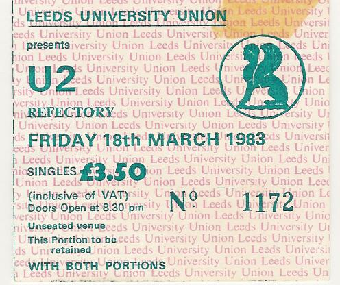 Leeds University ticket for 1983 U2 concert