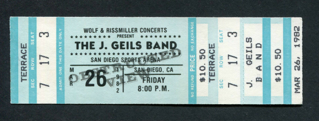 The J. Geils Band and U2 concert ticket from 1982