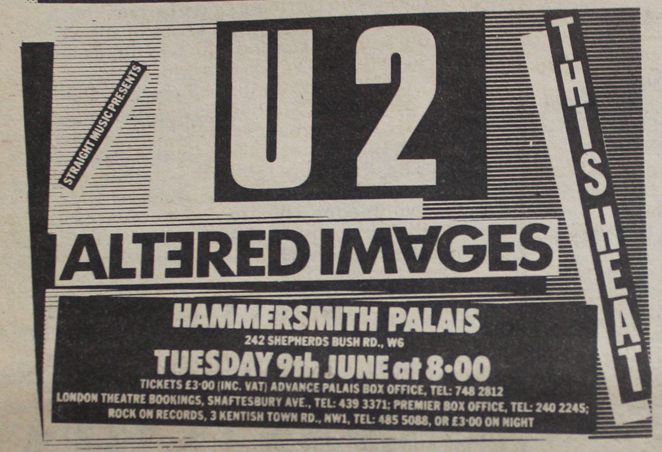 U2 concert with Altered Images and This Heat